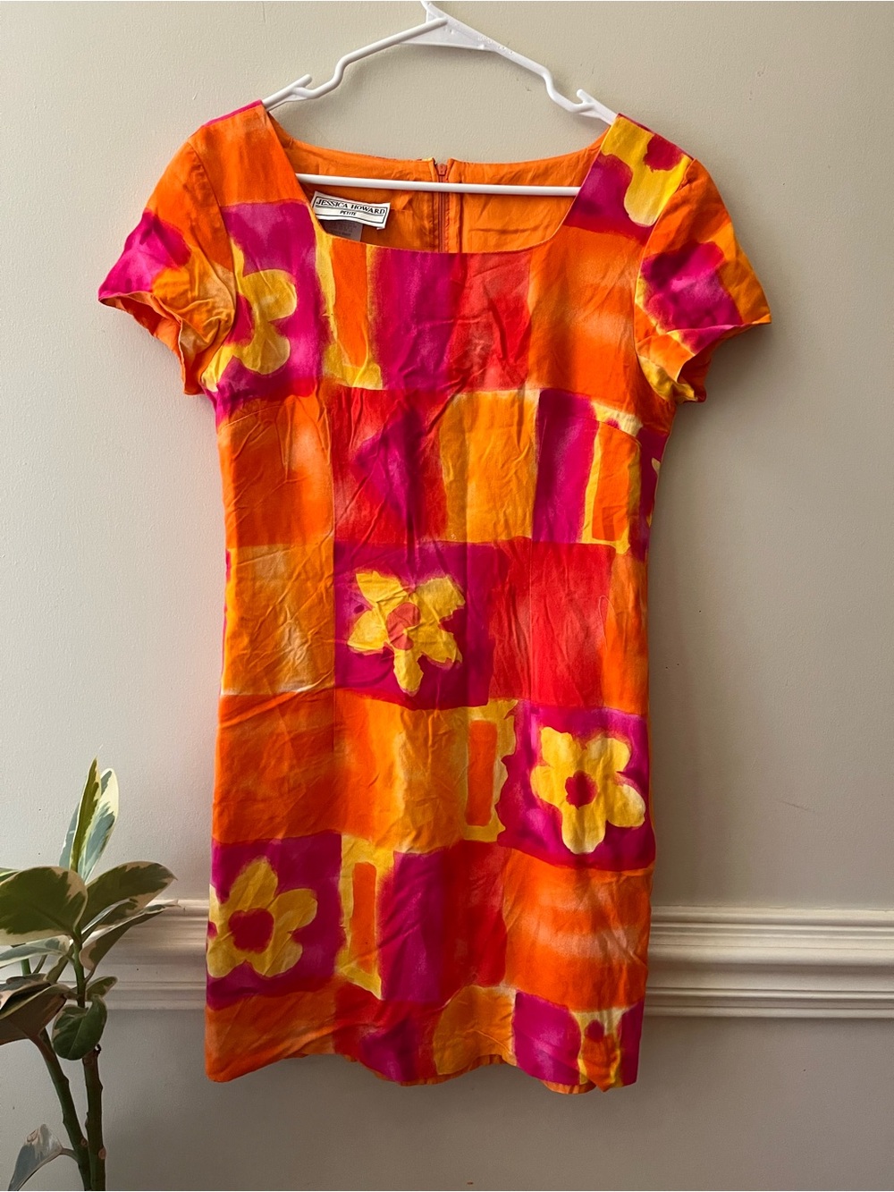Vintage Y2K 2000s Jessica Howard Orange, Pink & Yellow Floral dress 12P